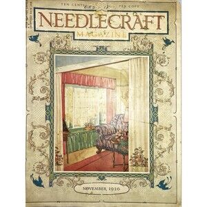 Needlecraft Home Arts Magazine Cover Art "Boarder Pattern Chair " Vtg Print 1926